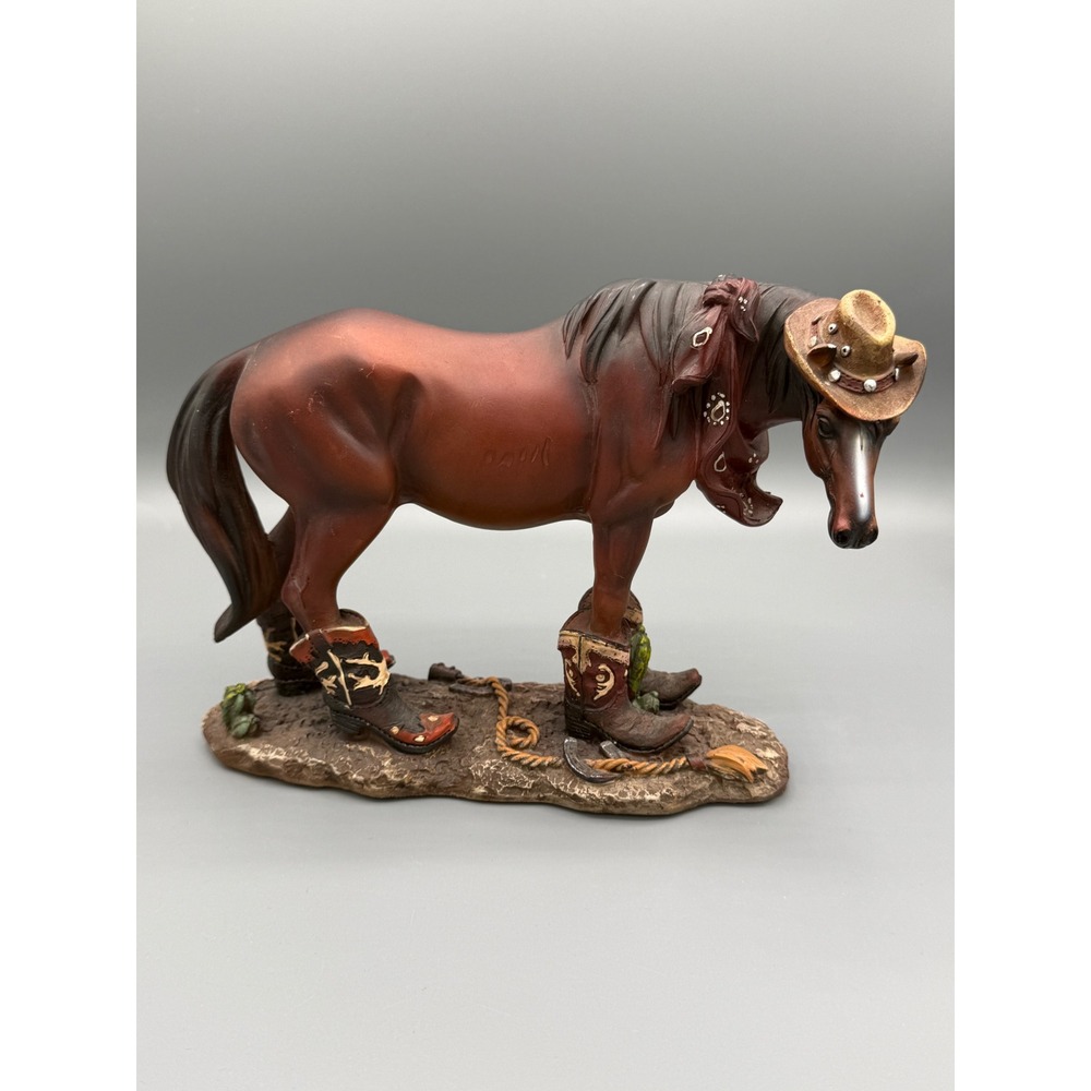 Western Horse Figurine with Cowboy Boots and Hat Resin Statue 8.5 Inch
